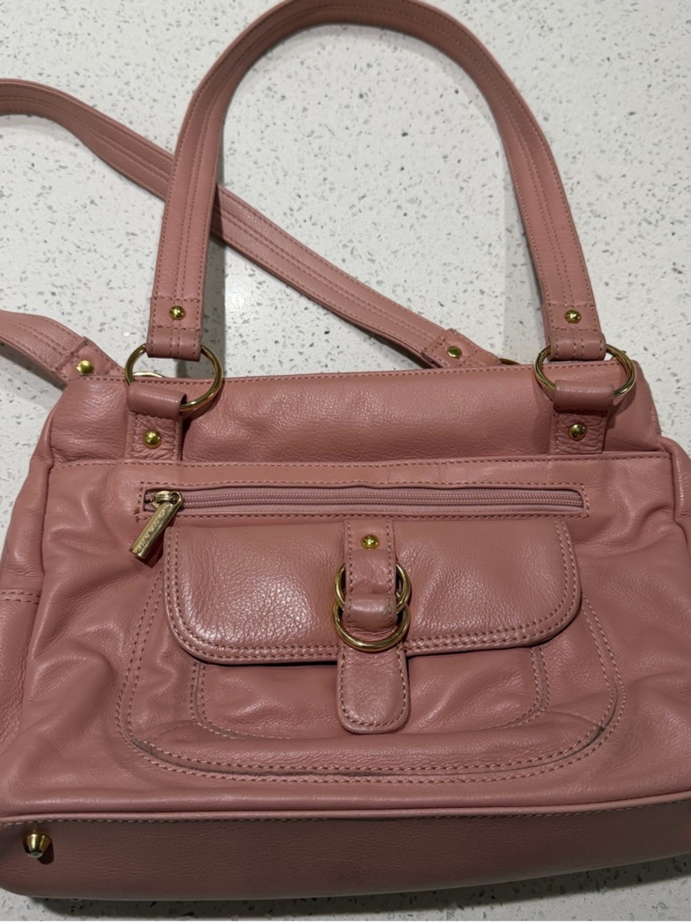 Vintage Stone Mountain Dusty Pink Leather Tote Bag with Front Pocket